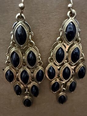 Gold-Tone Black Stone Chandelier Earrings
